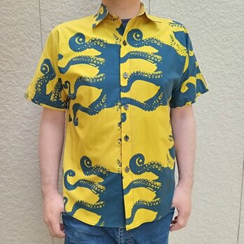 半袖蛸シャツ（騙し絵オクトパス）黄紺の画像