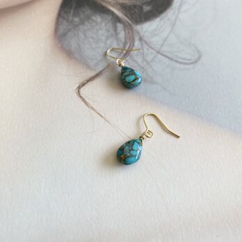 316L Simple Metal ステンレスフックピアス　CopperTurquoiseペアー一粒の画像