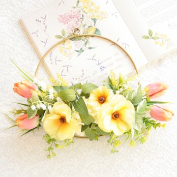 チューリップとラナンキュラスの春色リングリースやさしいイエローの彩り