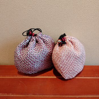 着物　絞りはまぐり巾着（ミニ）桃・紫系