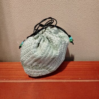 着物　絞りはまぐり巾着（ミニ）緑系