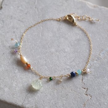 shell stone bracelet：天然石プレナイト　マザーオブパール　アメジスト　カラフルチェーンブレスレットの画像