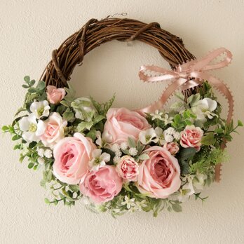 ピンクローズとグリーンのエレガントハーフリース