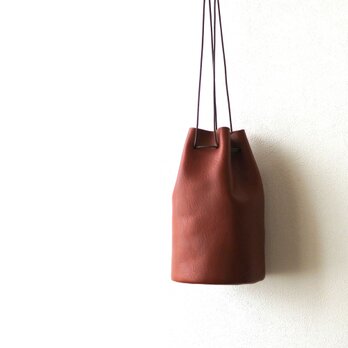 ぷっくりな小さい革の巾着（ブラウン）