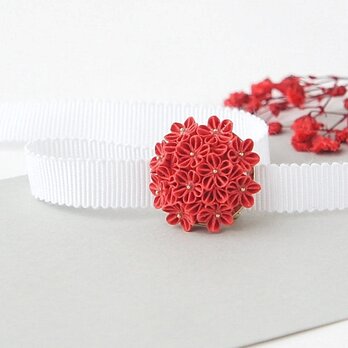 帯留め 「赤紅」赤色の花のつまみ細工 浴衣 夏 秋 冬 大人 和小物 人気 浴衣 着物小物 シンプル プレゼント 差し色