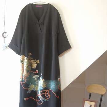牡丹の花束　留袖ドレス＊ロングペチコート付き　着物リメイクの画像