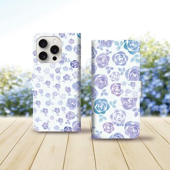iPhoneスタンダード手帳型スマホケース （カメラ穴あり/はめ込みタイプ）【スィートブルーローズⅡ】の画像