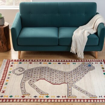 iichi限定目玉品】ペルシャ オールドギャッベ　アマレバフト ラグ　145x80cm　青い目のヒョウ　PS9826