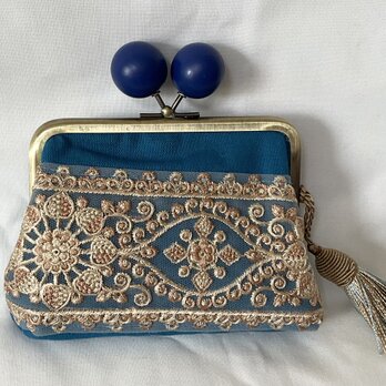 インド刺繍　木玉親子がま口ミニ財布　の画像