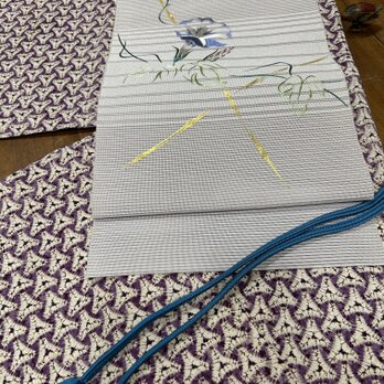 正絹　絽綴れ　朝顔手刺繍　なごや帯の画像