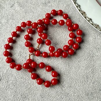 NM51-【 MONET 】モネ・ヴィンテージネックレス 1980s Red acrylic and gold beadの画像