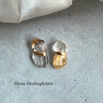 一点もの｜魂を再生する光 ― 金継ぎルチルクォーツ×シトリン／11月誕生石・癒しのピアス／イヤリングの画像