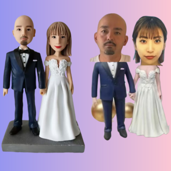 受注制作 ウエディングギフト 写真入り 結婚祝い 人形 フィギュア❤ケーキトッパー ❤肖像画 似顔絵❤カップル 両親❤周年記念の画像