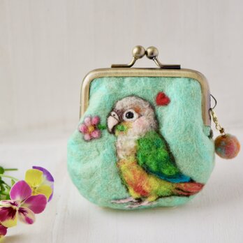 パイナップルウロコインコの羊毛フェルトがま口の画像