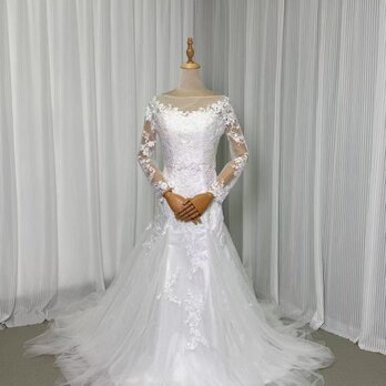 フランス風 ウエディングドレス マーメイドライン トップス ベアトップ 贅沢な総レース 結婚式の画像