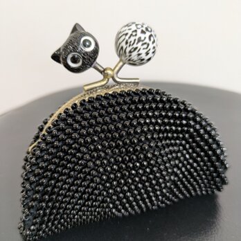 18*ビーズがま口☆コインケース☆黒猫☆ブラックの画像