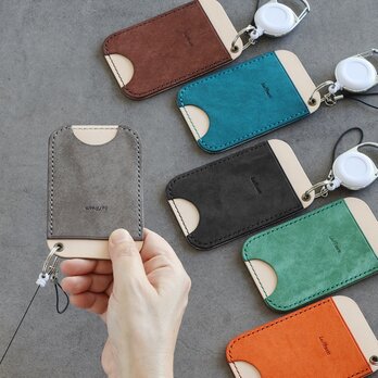 ICパスケース LF-054 マルゴー 牛革 イタリアンレザー リール付きカラビナ カードケース キーケース 定期入れ