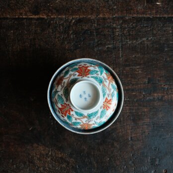 金継ぎ用に◆伊万里　花唐草色絵蓋付碗　冨貴長春　骨董/antiques　古道具　幕末〜明治期【ニュー有り】の画像