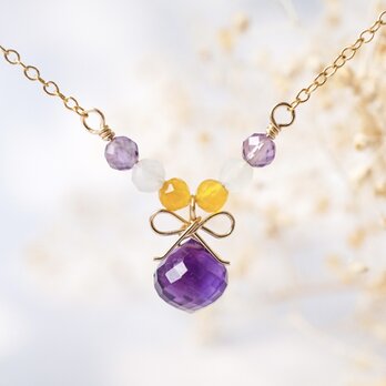 「ビオラの花束」天然石リボンネックレスの画像