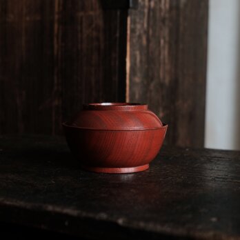 時代物◆赤で素敵。漆芸蓋付碗　欅　漆器　骨董・antiqures 丁寧な暮らしに。明治〜大正期の画像