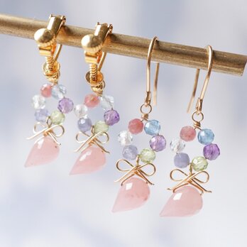 「紫陽花の花束」天然石リボンアクセサリー（ピアス／イヤリング）の画像