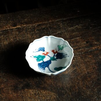【特価¥1400→¥1000】赤い花が素敵◆有田焼　花文色絵小膾皿　暮らしに　和食器　花唐草　カラフル　昭和以降の画像