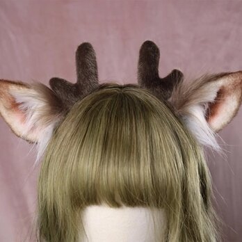 【受注生産】クリスマス鹿耳カチューシャ 手作リアルな毛皮のような ヘアアクセサリー シミュレーション動物の耳 ロリータの画像