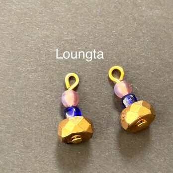 チェコビーズピアス ゴールド パープル ブルー 個性派ピアス ミニピアス 樹脂ピアス 一年中使えるピアスの画像