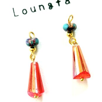 ターコイズピアス レッドアクリルビーズ 夏ピアス 樹脂ピアスの画像