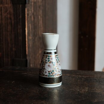 白い花とリーフ◆九谷焼　花文赤絵金彩徳利　酒器　工芸品　昭和レトロ　古民家　インテリア　i1の画像