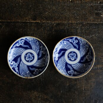 リーフと鳳凰◆伊万里　花鳥文印判小皿2客　骨董・antiques　丁寧な暮らしに。明治期【訳あり】の画像