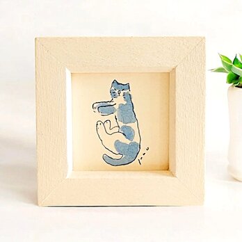 手の平サイズの小さな猫の絵｜原画　※木製ミニ額縁入りの画像