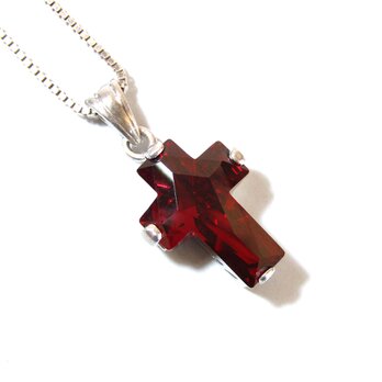 Vintage Red Cross Cut Glass Silver 925 Necklaceの画像