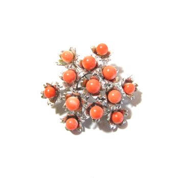 Vintage Coral & Silver 925 Flower Design Pendant Broochの画像