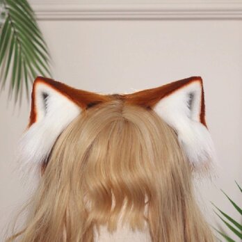 【受注生産】レッサーパンダ耳カチューシャ 手作リアルな毛皮のような ヘアアクセサリー シミュレーション動物の耳 ロリータの画像