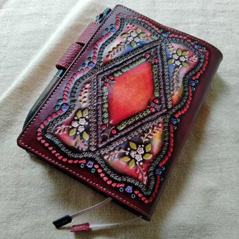 ほぼ日手帳対応　牛革文庫サイズ手帳カバー　刻印＆拭き染め　の画像