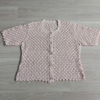 ＜夏糸＞ぜんぶ花柄　ピンクのカーディガンの画像