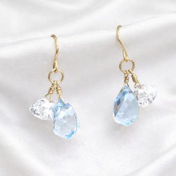 【イヤリング交換可能　ピアス】　ブルートパーズ　ロッククリスタル