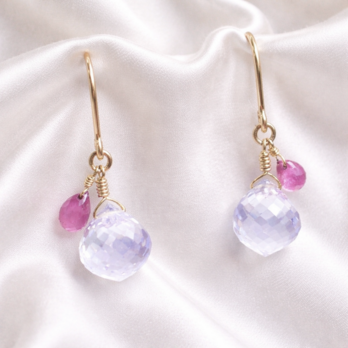 【イヤリング交換可能　ピアス】　アメシスティンクォーツ　サファイア