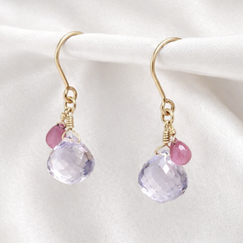 【イヤリング交換可能　ピアス】　アメシスティンクォーツ　サファイア