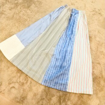 めっちゃ涼しいコットンストライプのパッチワークスカート2の画像