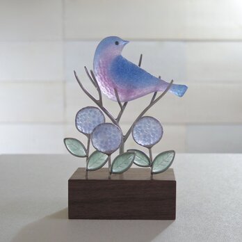 鳥と紫陽花のオブジェの画像