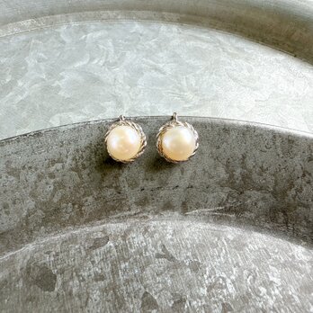 Y1131-ヴィンテージイヤリング U.S.A. 1980s Silver Tone Faux Pearl Earringsの画像