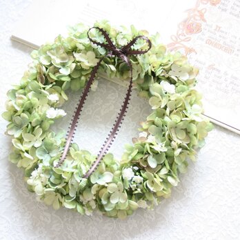 ずっと飾れるアーティフィシャルの紫陽花リース 26cmの画像