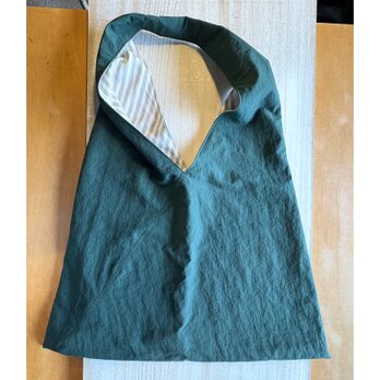 撥水加工　あづま袋風切り替えバッグ　フォレストグリーンの画像