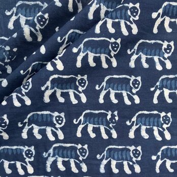インド ブロックプリント生地 [50cm単位切売] インディゴブルータイガー SA 虎 とら IF0256の画像