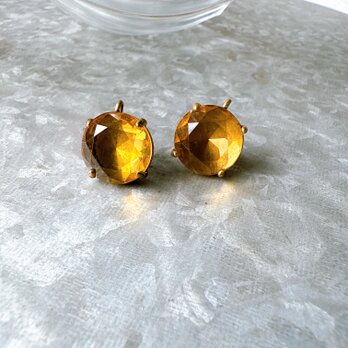 P671-【 J.CREW 】ヴィンテージピアス　Gold Tone Amber Color Crystal Cut Glassの画像