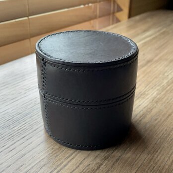 《円柱型》レザー収納ボックス（ブラック）の画像