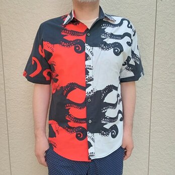 半袖蛸シャツ（騙し絵オクトパス）赤白の画像