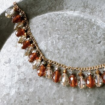 NA128-【 AVON 】エイボン・ヴィンテージネックレス Amber  Clear Cut Glass Beadsの画像